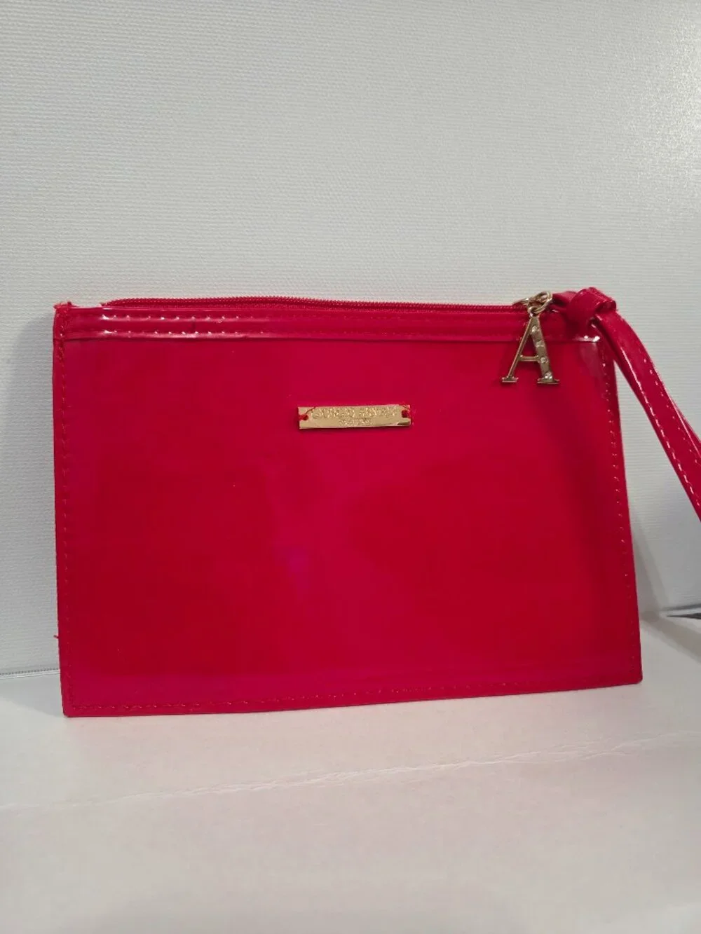Giorgio Armani Parfums Red Patent Cosmetic Pouch Wristlet Rhinestone A Charm